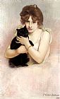 Young Ballerina holding a Black Cat by Pierre Carrier-Belleuse